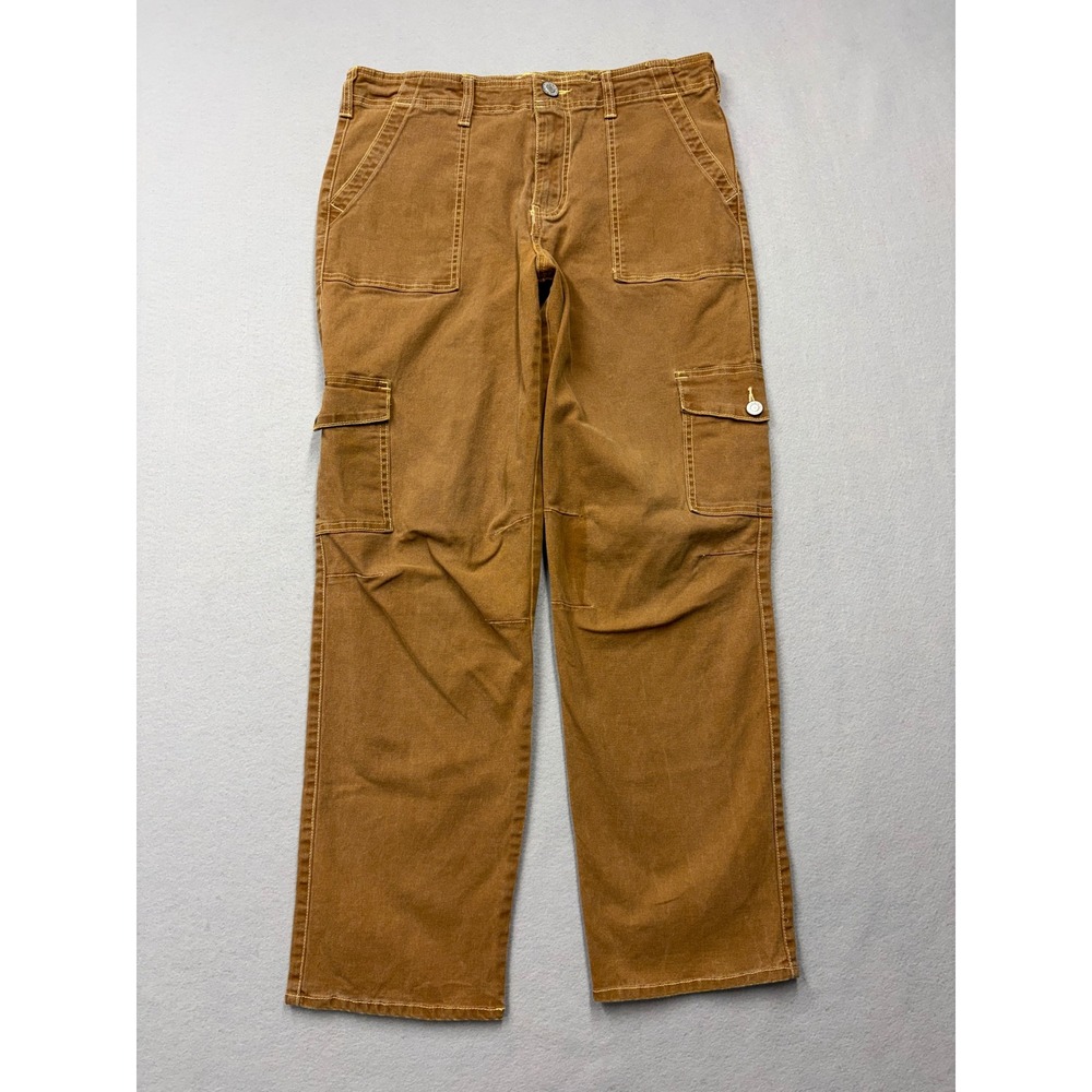Dickies Girl Cargo Pants Women 11/30 Brown Y2K Utility Duck Canvas Straight Leg